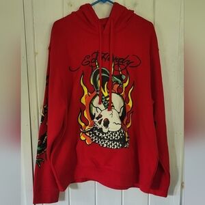 Ed Hardy Love Kill Slowly Skull Tattoo Y2K Red Snake Hoodie